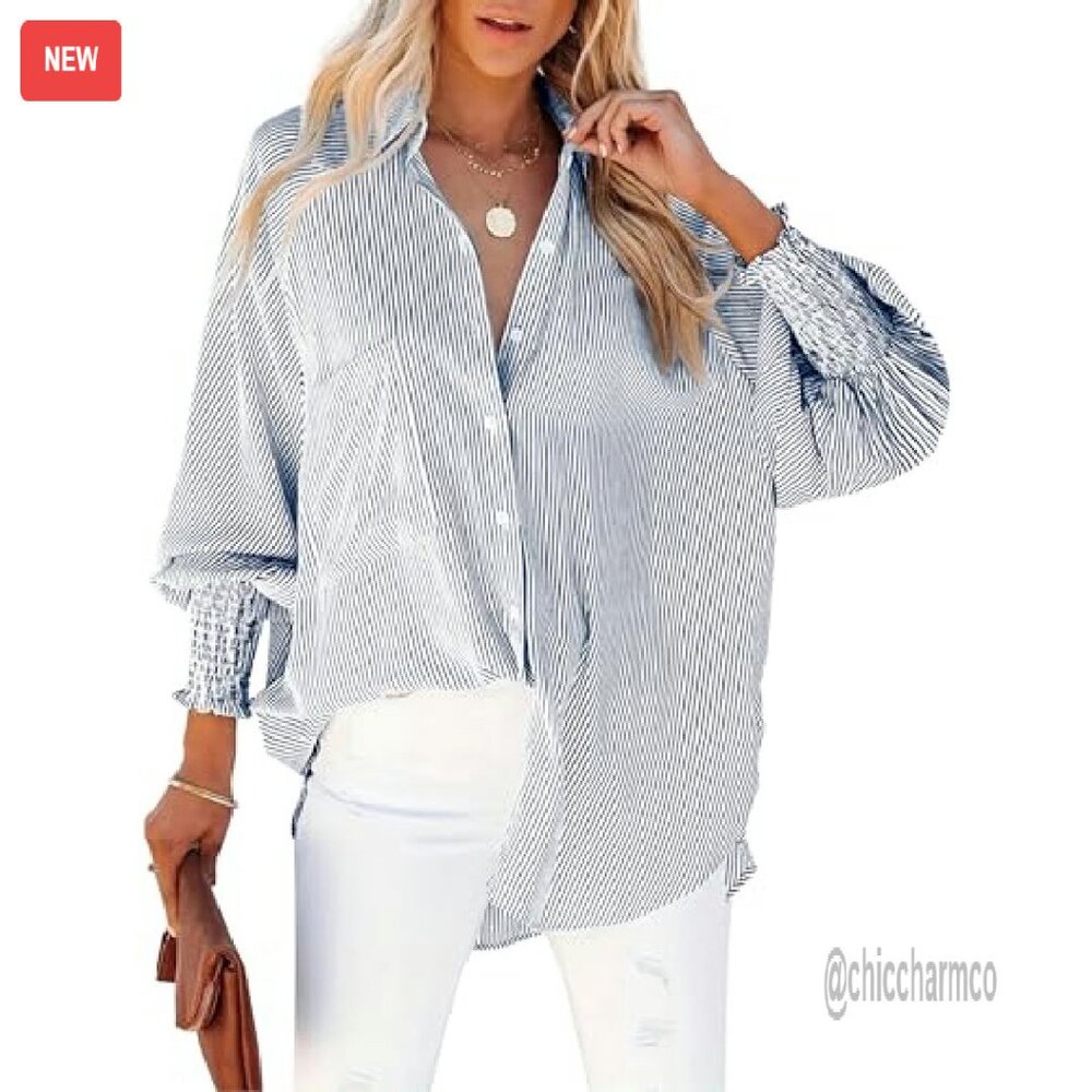 Oversized Wrinkle-Resistant Button-Down Shirt Wit… - image 2